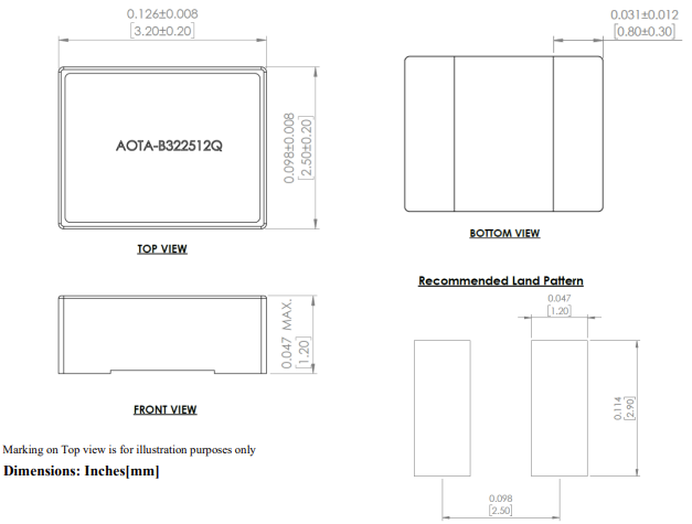 Mechanical Drawing - Abracon AOTA-B322512Q Power Inductors